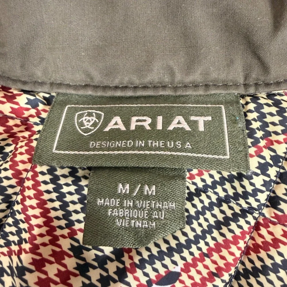 Ariat Dog Coat Olive Green Canvas Quilted Plaid Lining Medium Pet Jacket AS-IS